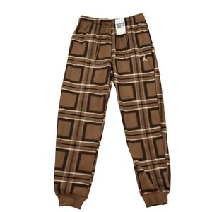 Jordan Mens Plaid Fleece Jogger‎ Pants Brown White Black Active Fit Size M